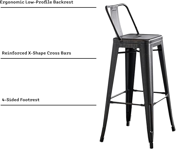 AC Pacific Modern 30” Metal Barstool Set of 2 – Country Rustic Style - Image 5