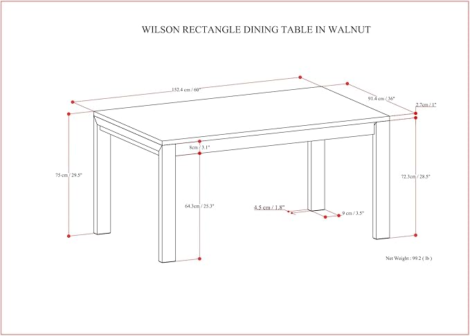 SIMPLIHOME Wilson Dining Table, Solid Wood Walnut Veneer, 60 x 36 inches - Image 3