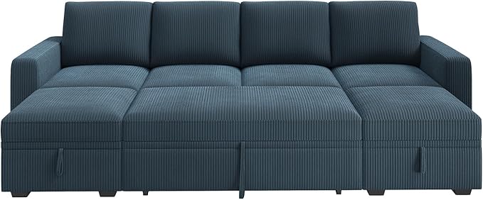 HONBAY Modular Sectional Sleeper Sofa Bed, Corduroy Pull Out Couch - Image 8