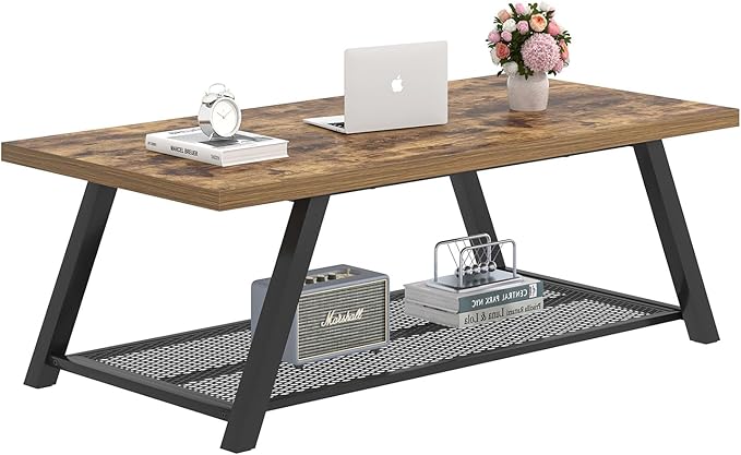 FOLUBAN 47 Inch Coffee Table, Industrial Wood and Metal Living Room Table - Image 8