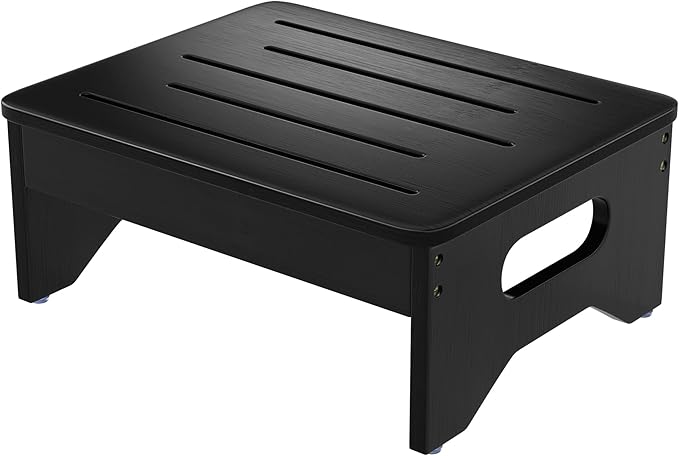 Wooden Step Stool for Adults & Kids, Non-Slip Rubber Feet, 6.5 Inch High by Hellojin