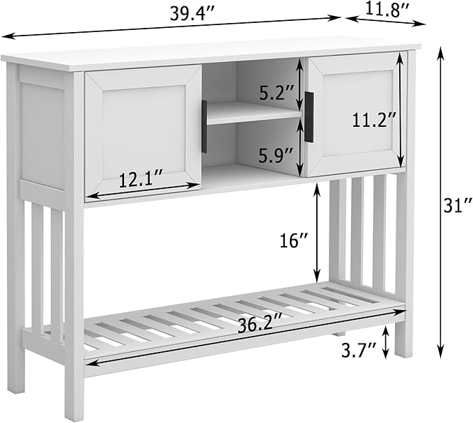 TaoHFE Console Table with Storage with Doors, Modern Fashion White Narrow Side - Image 2