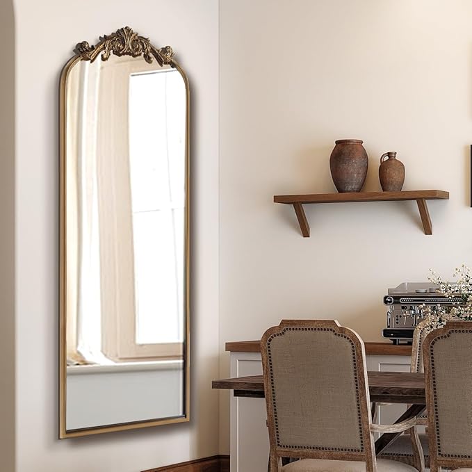 WAMIRRO Ornate Gold Mirror, Vintage Arched Antique Floor Mirrors - Image 5