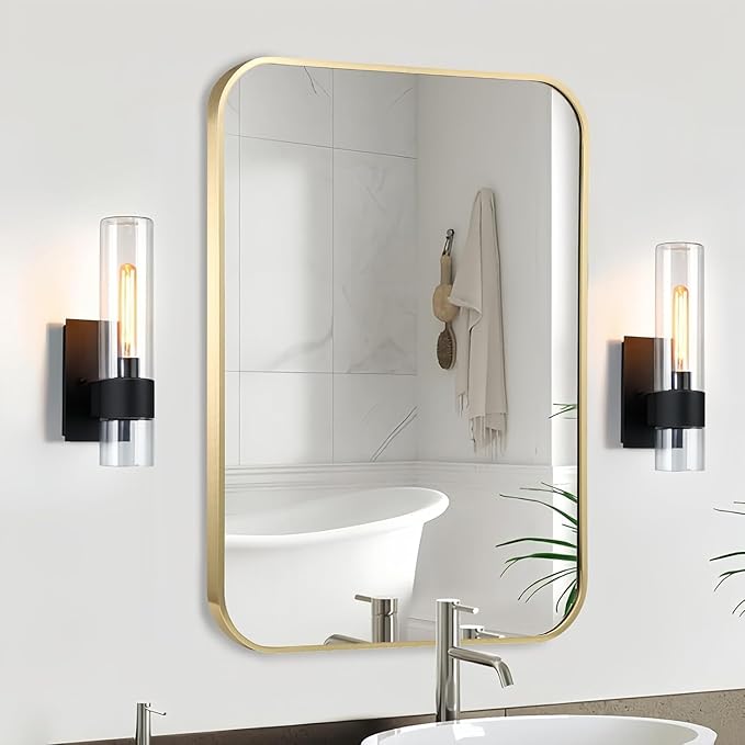 Gold Bathroom Mirror, 16x20 Inch Brushed Gold Aluminum Alloy Framed Rectangle - Image 8