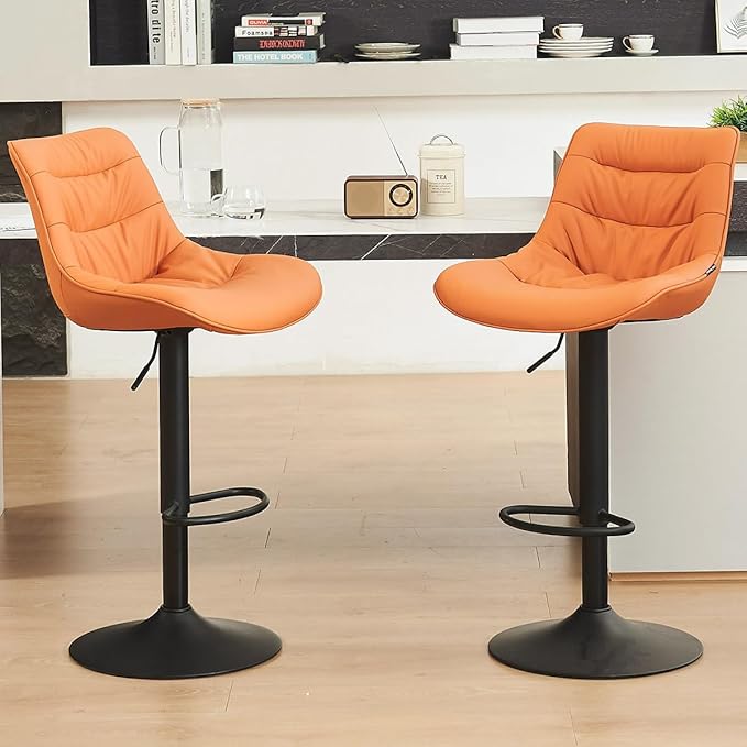 Kidol & Shellder Bar Stools Set of 2 Adjustable Swivel Orange, PU Leather by KidolShellder
