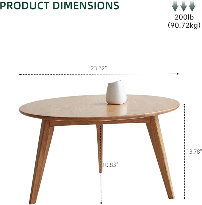 100% Solid Oak Wood Mini Coffee Table, Round Living Room Table Side Table - Image 2