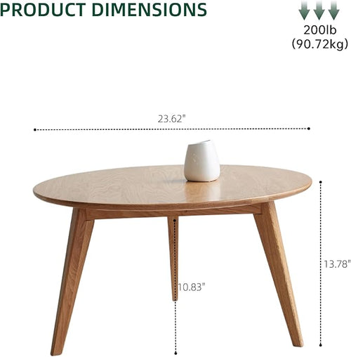 100% Solid Oak Wood Mini Coffee Table, Round Living Room Table Side Table - Image 2