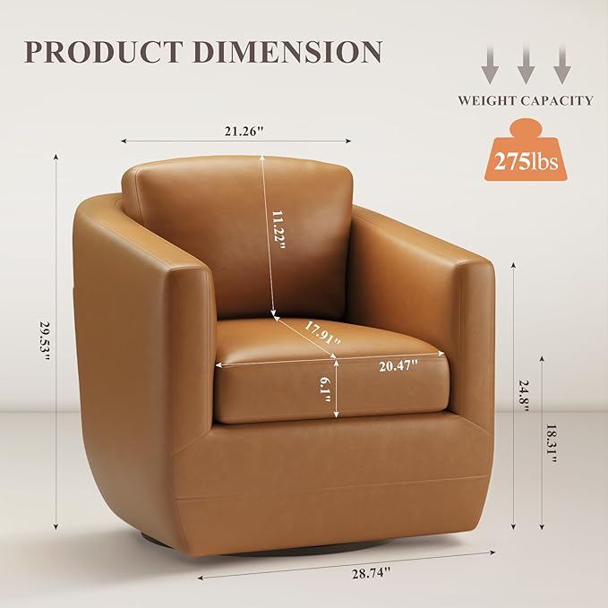 COLAMY 360° Swivel Accent Chair- Comfy Living Room Armchair No-Sag Foam & - Image 2