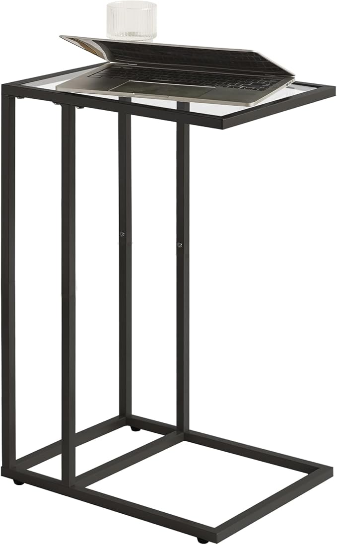 YMYNY C-Shaped End Table, Tempered Glass Sofa Side Table, nightstand by High-qualityhomefurnishing