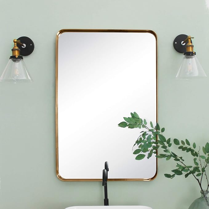 TEHOME 24x36 Brushed Gold Metal Framed Bathroom Mirror - Image 6