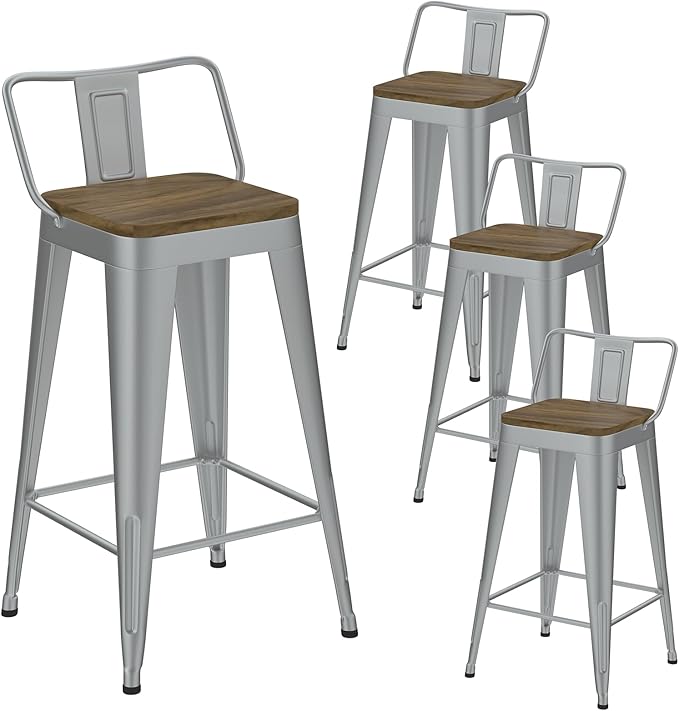 Silver Bar Stools Set of 4, Metal Bar Stools by Vinahomar