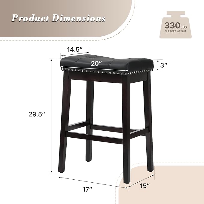 Athena Collection Counter Height Bar Stools Set of 2, 29.5 Inches Backless - Image 3