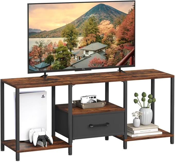 TV Stand with Fabric Drawer for 55 Inch TV, Entertainment Center with Open by JARHETUN