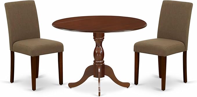 East West Furniture DMAB3-MAH-18 3 Piece Dining Room Table Set Contains a Round by EastWestFurniture