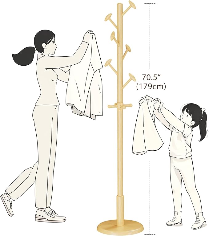 Solid Wood Coat Rack Freestanding Coat Tree - Image 3