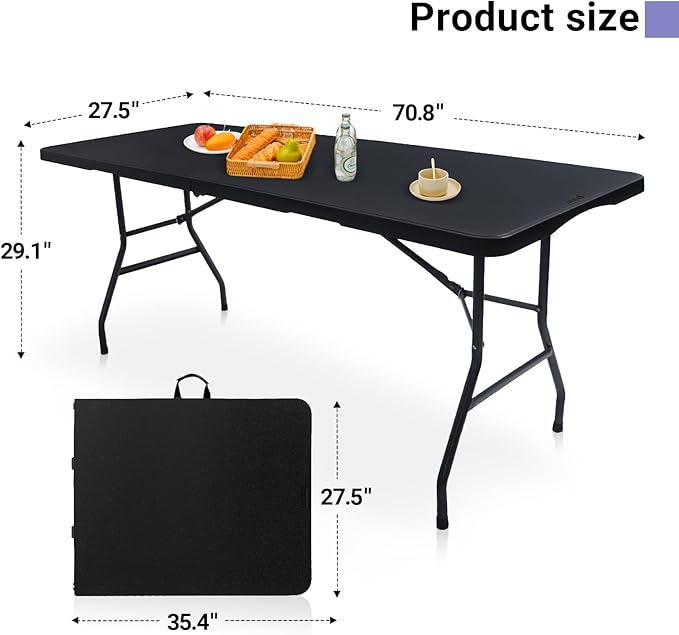 Folding Table 6ft Portable Heavy Duty Plastic Fold-in-Half 6 Foot Foldable - Image 3