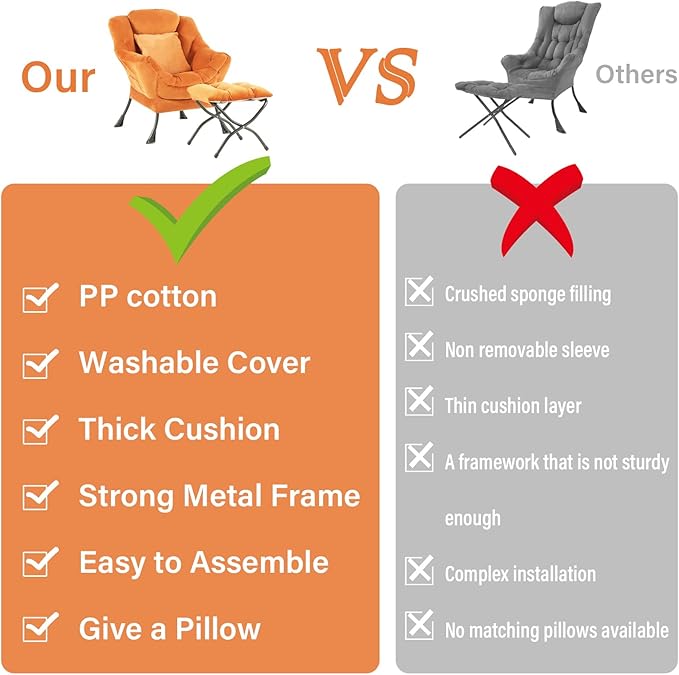 Large Lazy Chair with Ottoman, Accent Reading Chair with a Throw Pillow - Image 8