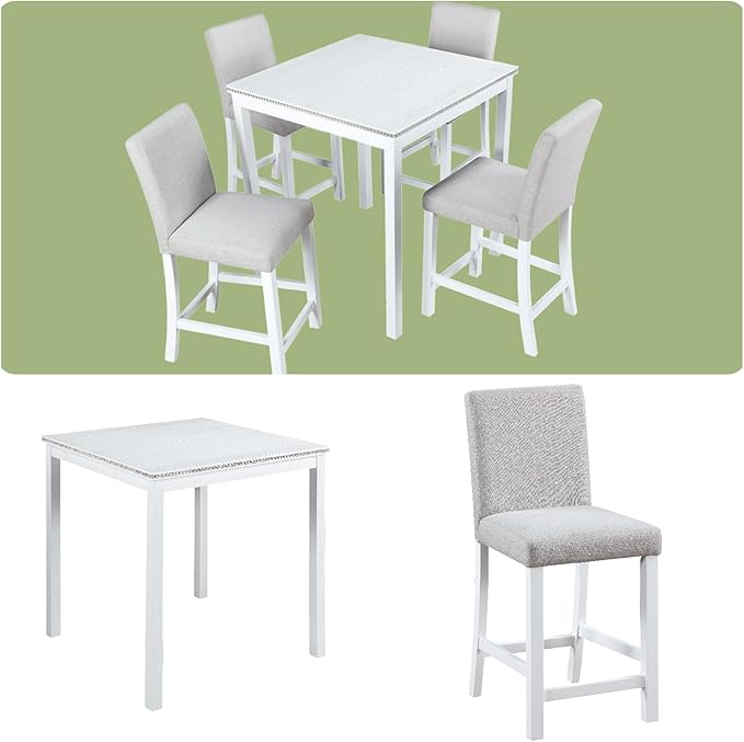 5PCS Modern White Counter Height Dining Table Set, Square Table - Image 5