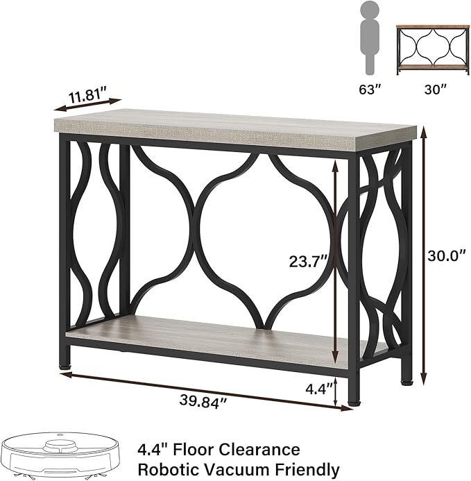 IBF Entryway Table with Storage, Modern Wood Metal Console Sofa Table Behind - Image 2