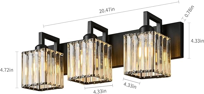 Modern Bathroom Vanity Light 3-Lights Black Crystal Wall Lamp Bathroom Modern - Image 5