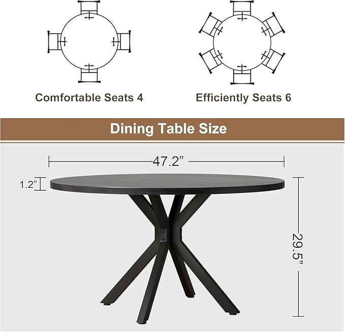 47 Inch Round Dining Table for 4, Modern Round Dinner Table Small Mid Century - Image 2