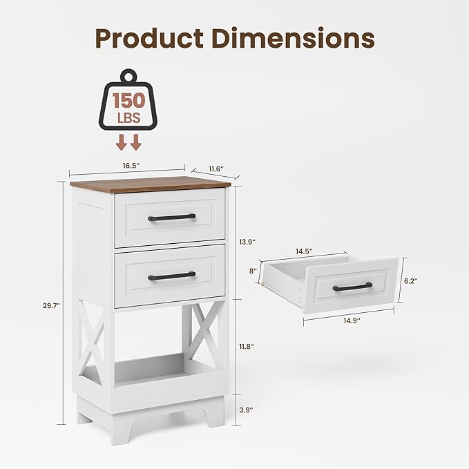 Tall Nightstand Set of 2 Side Table - Image 3