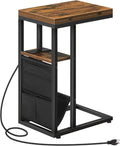 HOOBRO Foldable End Table with Charging Station, C Shaped Side Table with by HOOBRO
