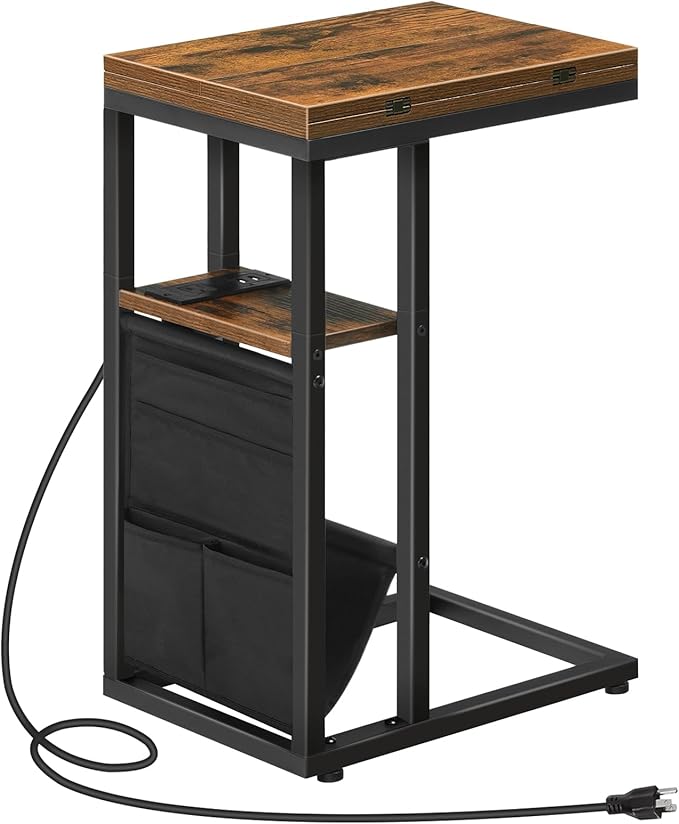 HOOBRO Foldable End Table with Charging Station, C Shaped Side Table with by HOOBRO