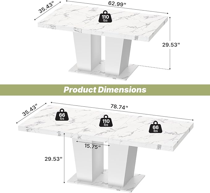 63"-78.7" Expandable Dining Table, 6-10 Farmhouse Kitchen Table, Extendable - Image 2