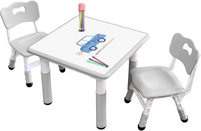 Kids Table & Chair Set with Adjustable Toddler-Safe Non-Slip Legs, Activity & by JIAOQIU