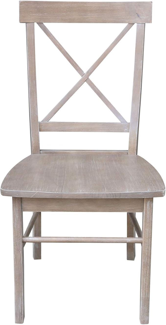 X-Back Dining Chairs Set of 2 Washed Gray Taupe Solid Wood Parawood Construction - Image 8