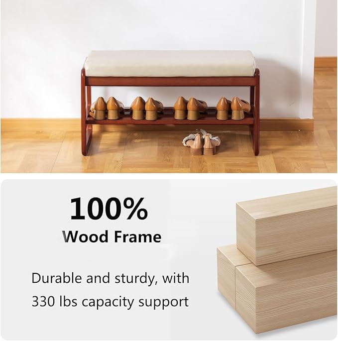 Solid Wood Shoe Bench, 2-Tier Wooden Entryway Bench, Modern Shoe Rack - Image 5