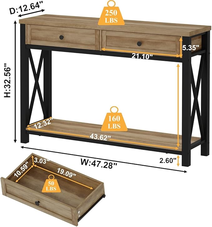 BON AUGURE Entryway Table with Drawers, Sofa Table with Storage, Couch Tables - Image 2