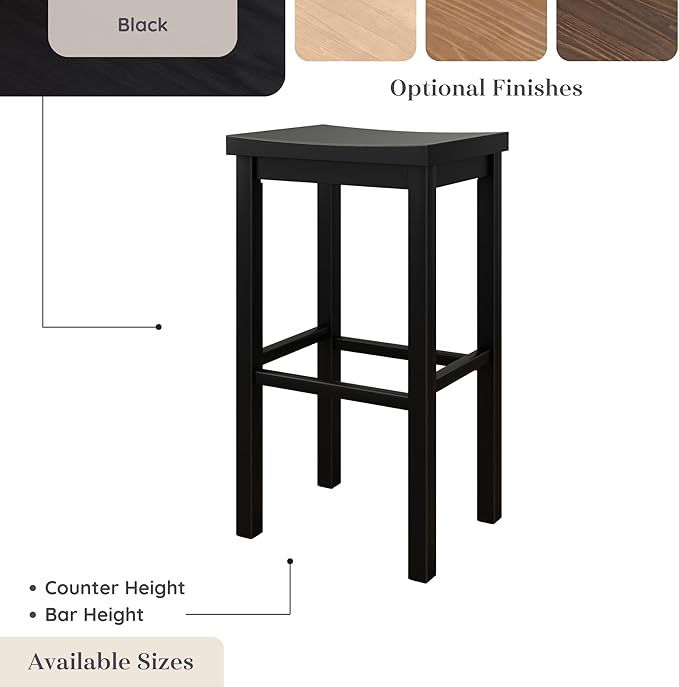 Grain & Grove Smith Collection Solid Wood Bar Stool, 30 inch Saddle-Seat Bar - Image 6