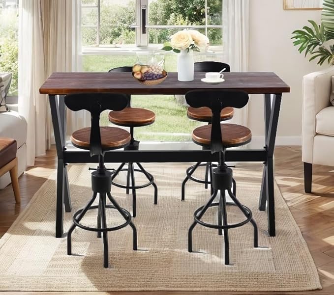 Bar Table, for Narrow Space, Living Room, Rustic Brown Wood, Industrial Black - Image 7