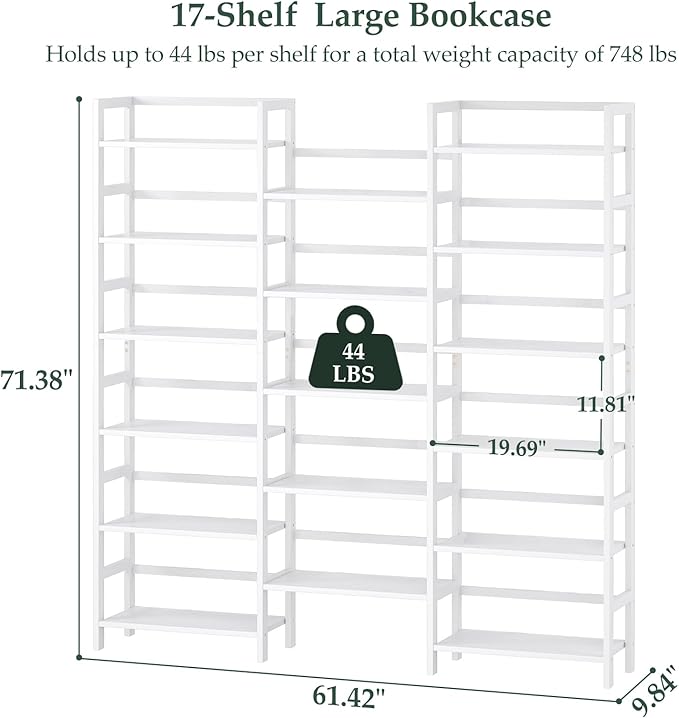 Homykic Bamboo Triple Wide Shallow Bookshelves and Bookcases, 6-Tier 6ft Tall - Image 3