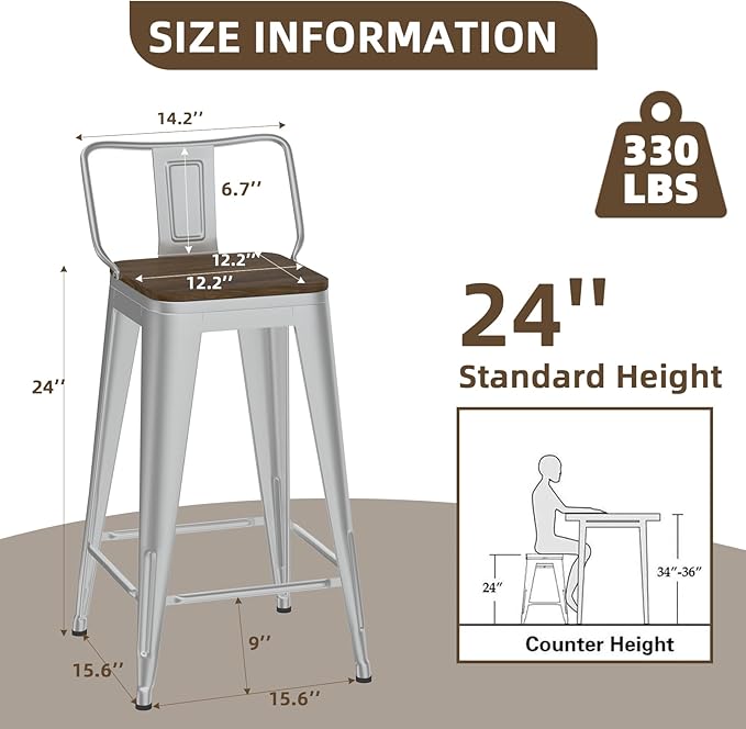 24 Inch Swivel Bar Stools Set of 4, Counter Height Bar Stools - Image 3