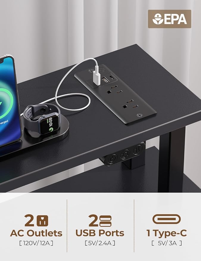 Seventable Computer Desk with Power Outlets & LED Light, 47 inch Home Office - Image 7