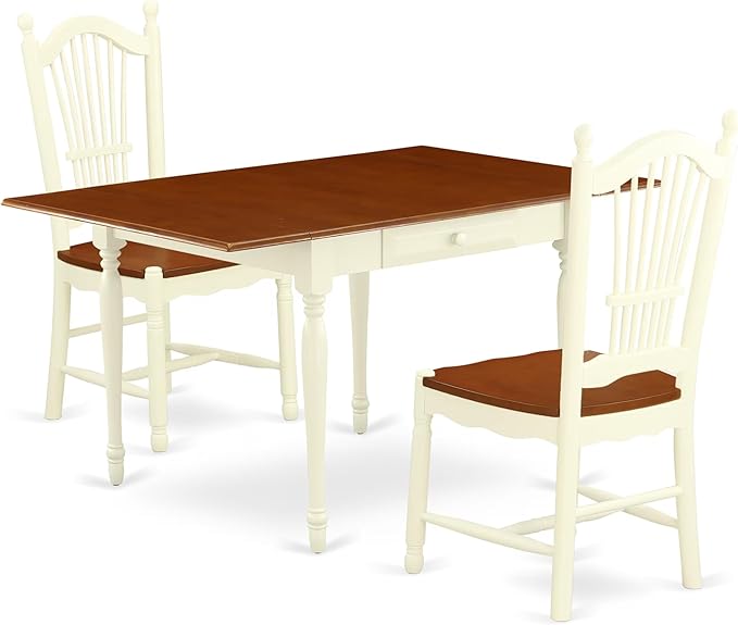 East West Furniture MZDO3-WHI-W 3 Piece Dining Set Contains a Rectangle Dining by EastWestFurniture