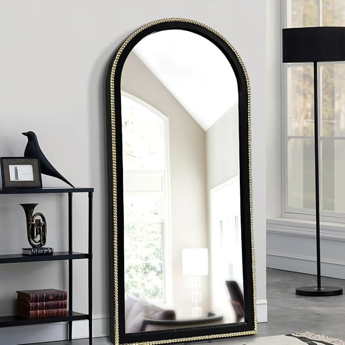 WAMIRRO Ornate Full Long Mirror, Arched Black Carved Morden Luxury Living Room by WAMIRRO
