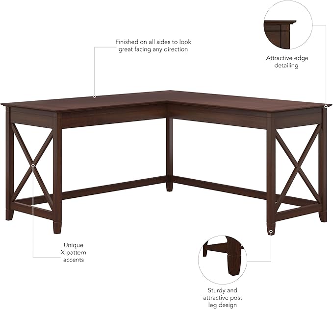 Bush Furniture Key West 60W Modern Farmhouse L Shaped Desk in Bing Cherry | - Image 5