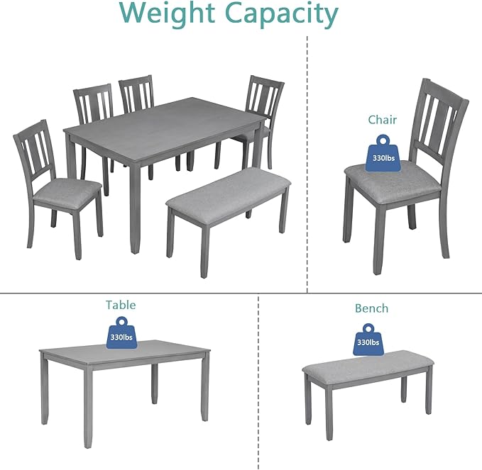 soges 6 Piece Kitchen Dining Table Set, Wooden Dining Table - Image 7