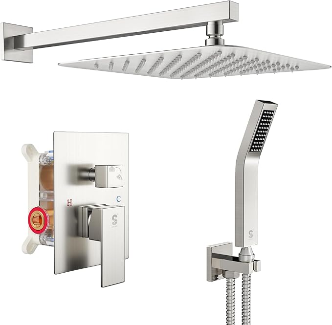 SR SUN RISE 12 Inches Bathroom Luxury Rain Mixer Shower Combo Set Wall Mounted by SRSUNRISE