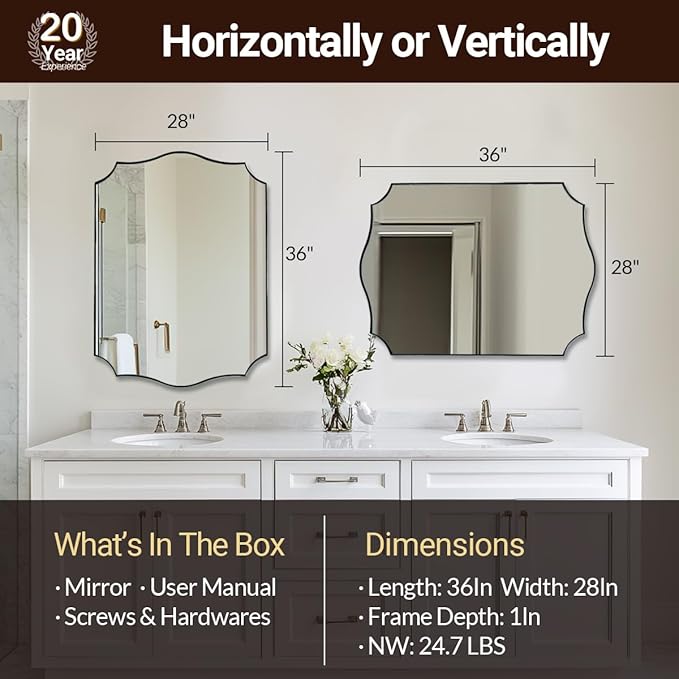 ANDY STAR Brushed Nickel Bathroom Mirror, 28x36 Inch Asymmetrical Wall Mirror - Image 3