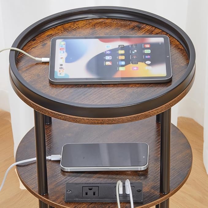 Small Round Side Table with Charging Station - Image 8