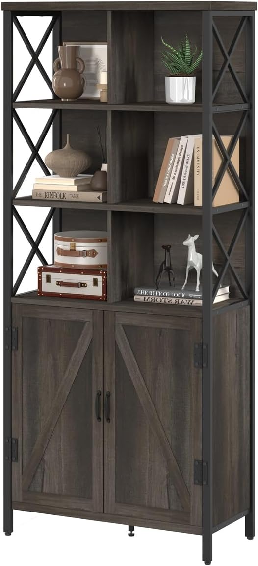 FATORRI Industrial Tall Bookshelf, Rustic Bookcase - Image 9