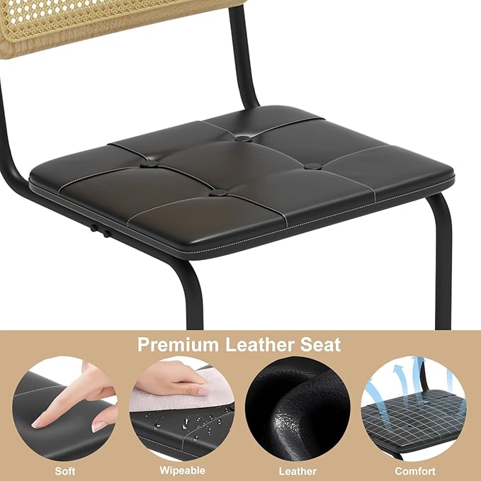 400lbs - Heavy Duty Rattan Dining Chair, Armrest Leather Cushions and Metal - Image 5