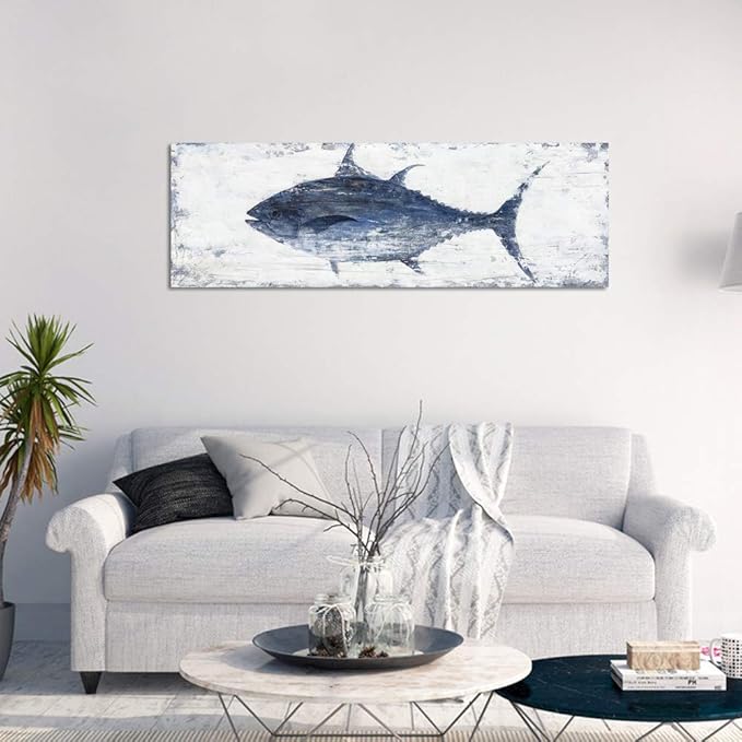 Yihui Arts Canvas Wall Art Hand Painted Abstract Tuna Fish Painting Modern - Image 4