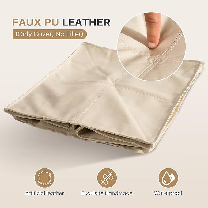 17.7" Square Unstuffed Pouf Ottoman Cover, Pu Leather Poufs Cube Foot Stool - Image 3