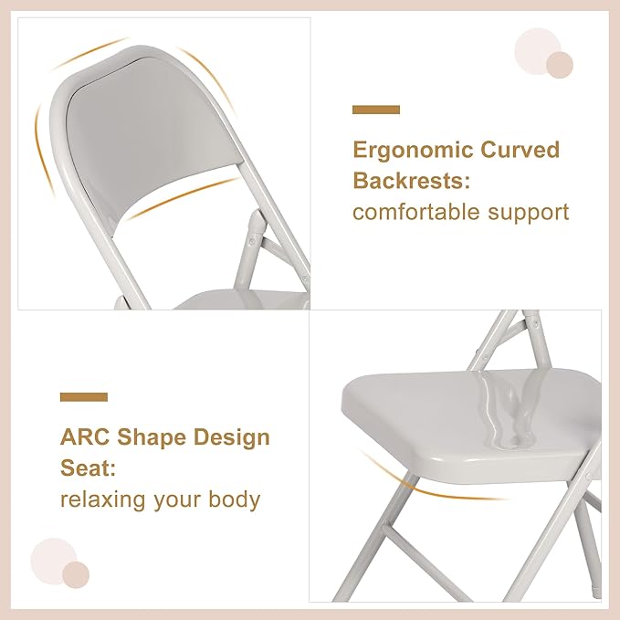 VECELO Metal Folding Chairs 4 Pack, Double Hinged Steel Frame Easy - Image 6